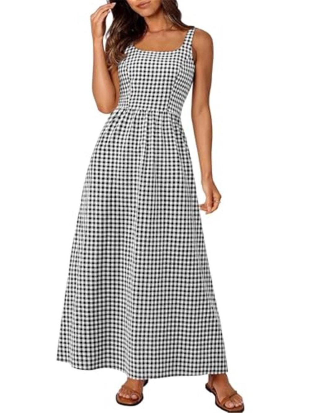 Women's Summer Gingham Maxi Long Dress Plaid Checkered Sundress